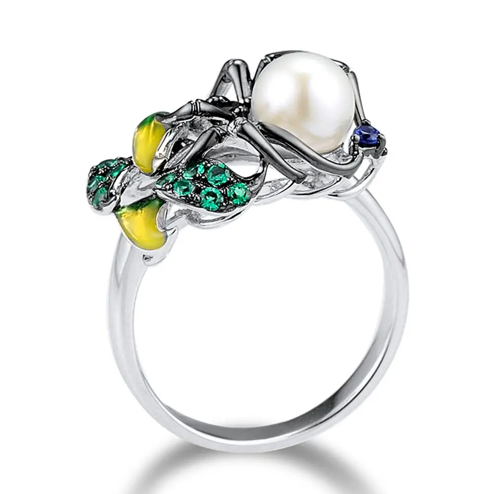 SANTUZZA Silver Ring For Women 925 Sterling Fashion Spider Rings for Cubic Zirconia Ringen Party Jewelry Enamel | Украшения и