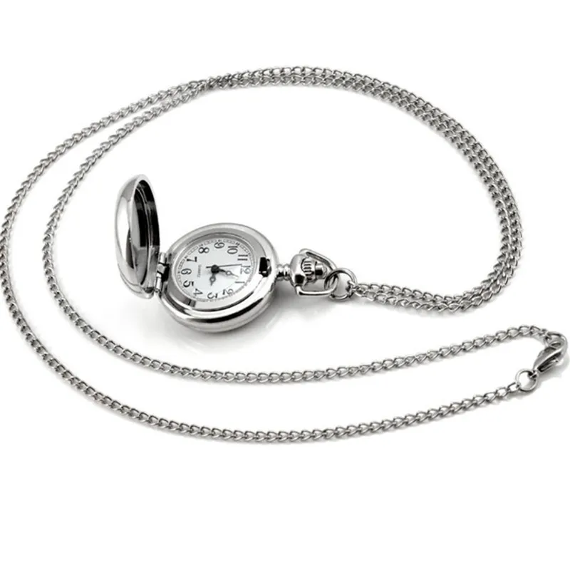 TIEDAN White Face Skull Purple Flower Silver Antique Quartz Pocket Watch with Necklace Retro Enemal Fob for Unisex Gifts | Наручные часы