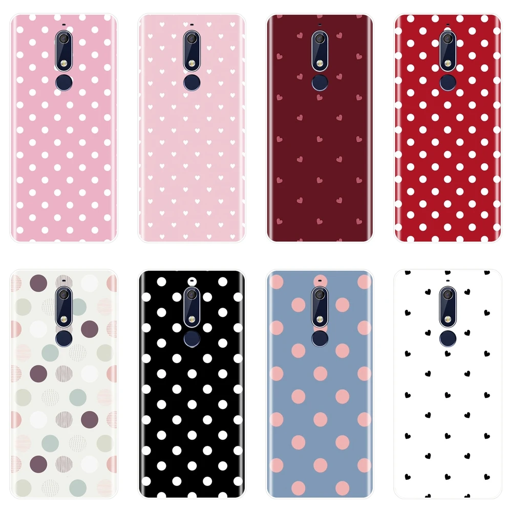 Задняя крышка в горошек с сердечками и надписью Love Pink для Nokia 7 1 6 5 3 2 Plus мягкий