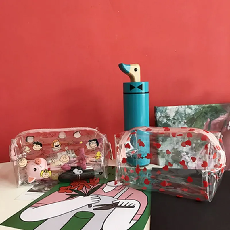 Прозрачная женская косметичка с милым рисунком из мультфильма, косметичка из ПВХ на молнии, косметичка для путешествий, органайзер для туалетных принадлежностей, красивый чехол-держатель