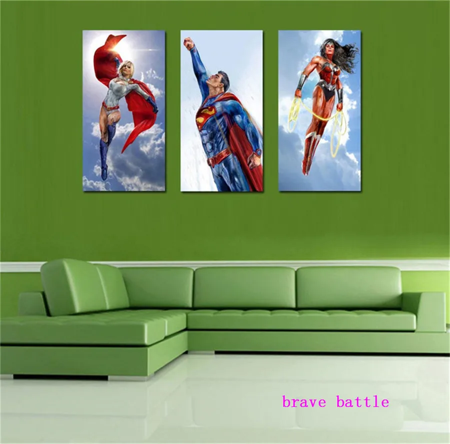 Power Girl Супермен Чудо женщина 3 шт. холст картина печать гостиная домашний декор