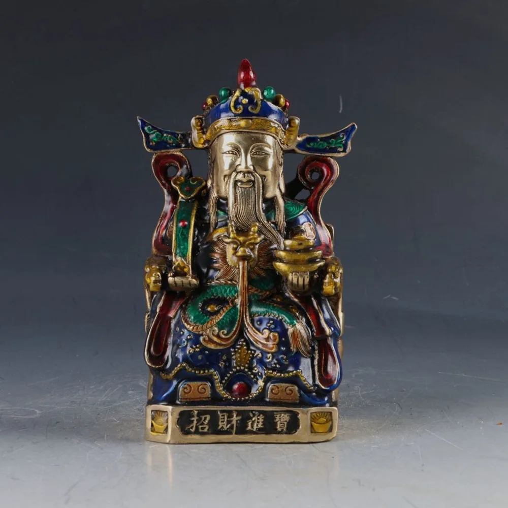 

12'' China Tibet Bronze Cloisonne Handwork Carved fengshui Mammon wealth Statue metal handicraft home decoration
