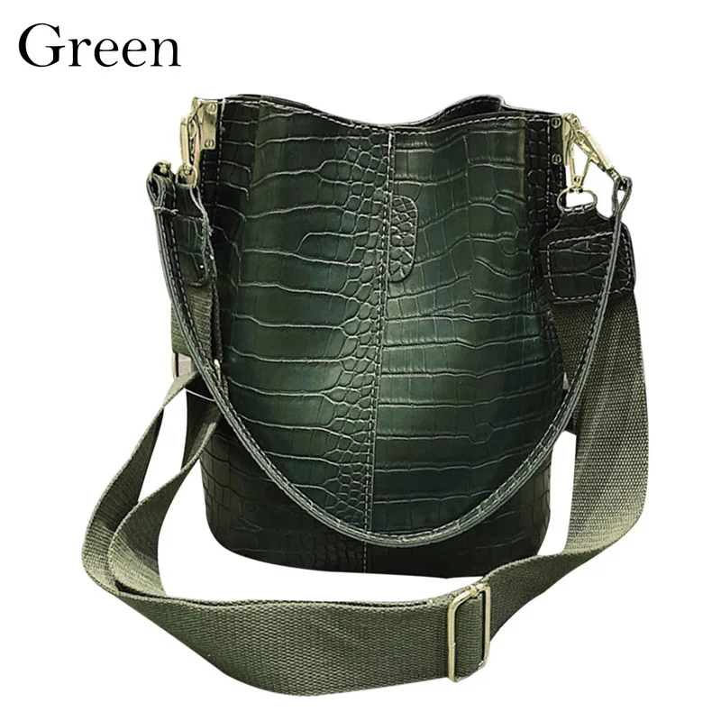 green Adiputent Для женщин большой Ёмкость Аллигатор ведро сумки сумка с текстурой под кожу крокодила Повседневное на плечо из крокодиловой кожи Курьерские сумки ПУ кошелек - Цвет: green