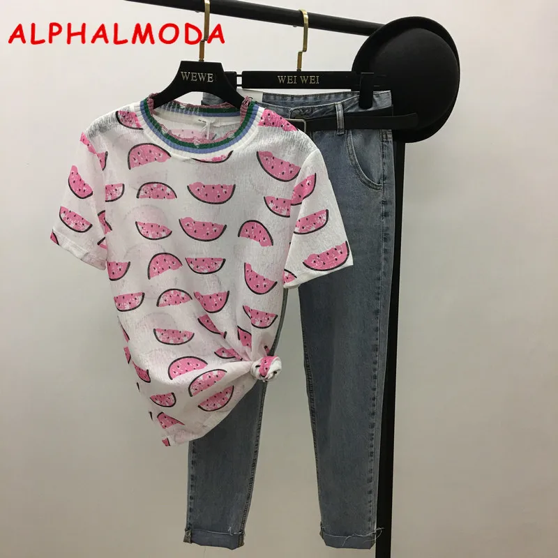 Женские модные футболки ALPHALMODA с коротким рукавом и принтом арбуза | Женская
