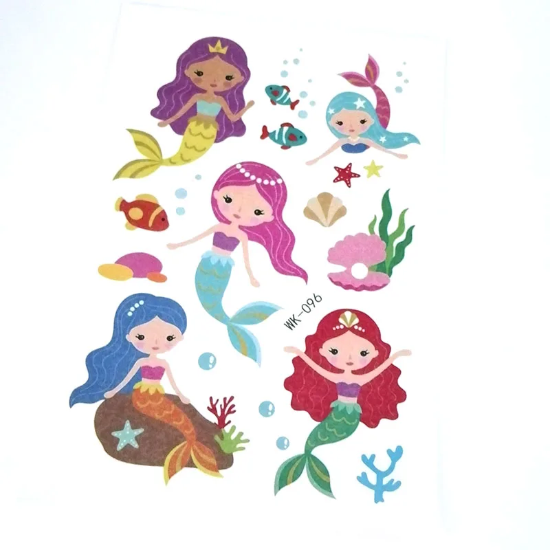 Cartoon Mermaid Theme Temporary Tattoo Hand Body Arm Art Sticker Fake Tattoos for Men Women 30pcs/lot