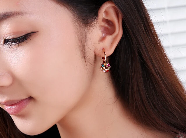 Женские серьги-кольца золотого цвета роскошные круглые серьги с цветными