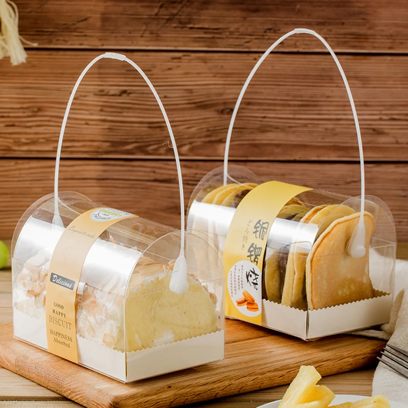 

25set Clear Plastic Roll Cake paper Holder packaging Boxes Mousse container Bread carrier box Food Baking cookie package bag