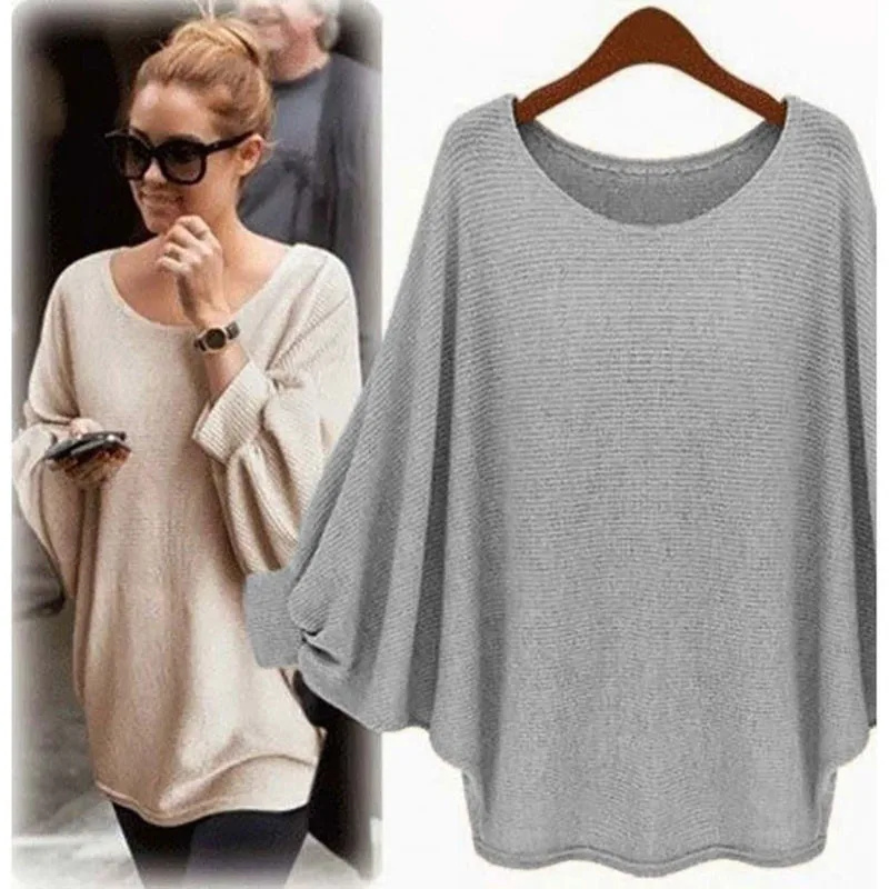 

New Winter Women Thin Crew Neck Sweaters Fashion Bat sleeve Pullovers Loose Knitted Wear Female Jumper Tops