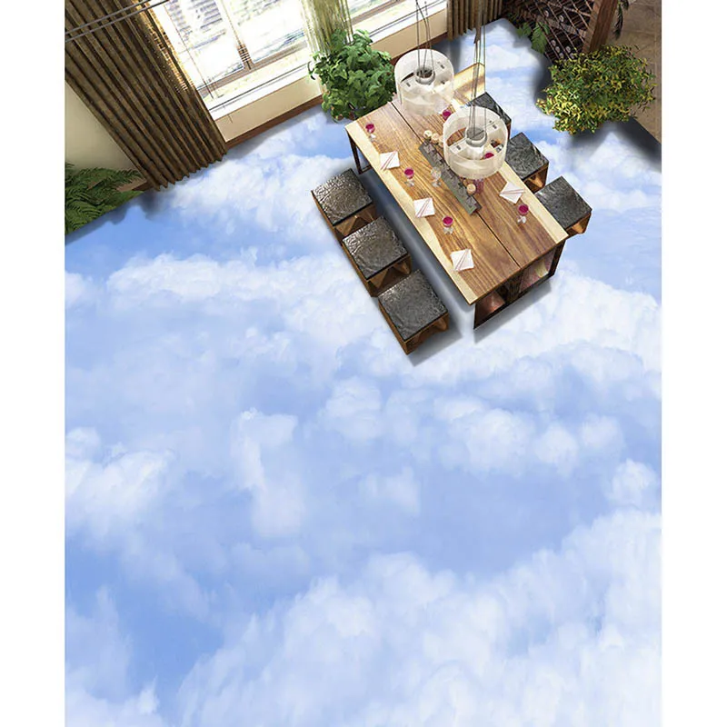 Пользовательские 3D Пол Стикеры обои картины ПВХ Blue Sky белые облака обоями жизни