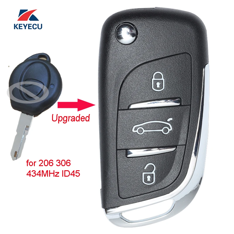 Сменный обновленный флип накопитель KEYECU с 1 кнопкой 434 МГц ID45 для Peugeot 206 306