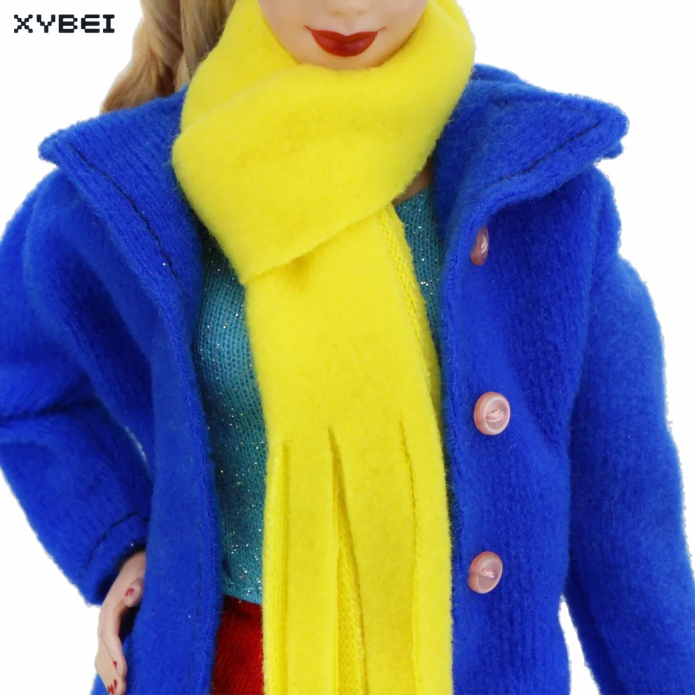 Handmade Colorful Outfit Winter Daily Wear Blue Coat Pants Trousers Cap Scarf Handbag Shoes Clothes For Barbie Doll Accessories | Игрушки и