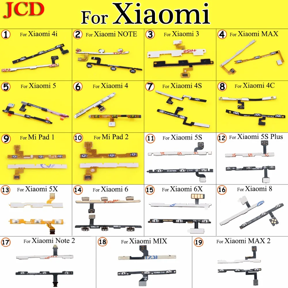 

JCD For Xiaomi 3 4 4s 4c 4i 5 6 Replacement Power On/Off Key & Volume Side Button Flex Cable for Xiaomi Max Mi Max Repair Parts
