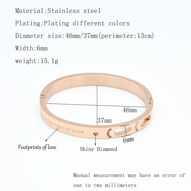 Charm Stainless Steel rose Gold Parent-child bracelet Hollow footprints of love crystal cute baby bangle jewelry gift | Украшения и