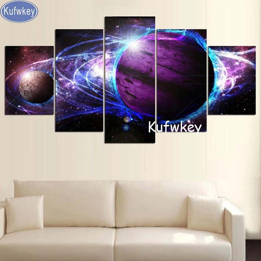 5DIY Алмазная вышивка 5 панелей фиолетовые планеты пейзаж квадратная алмазная