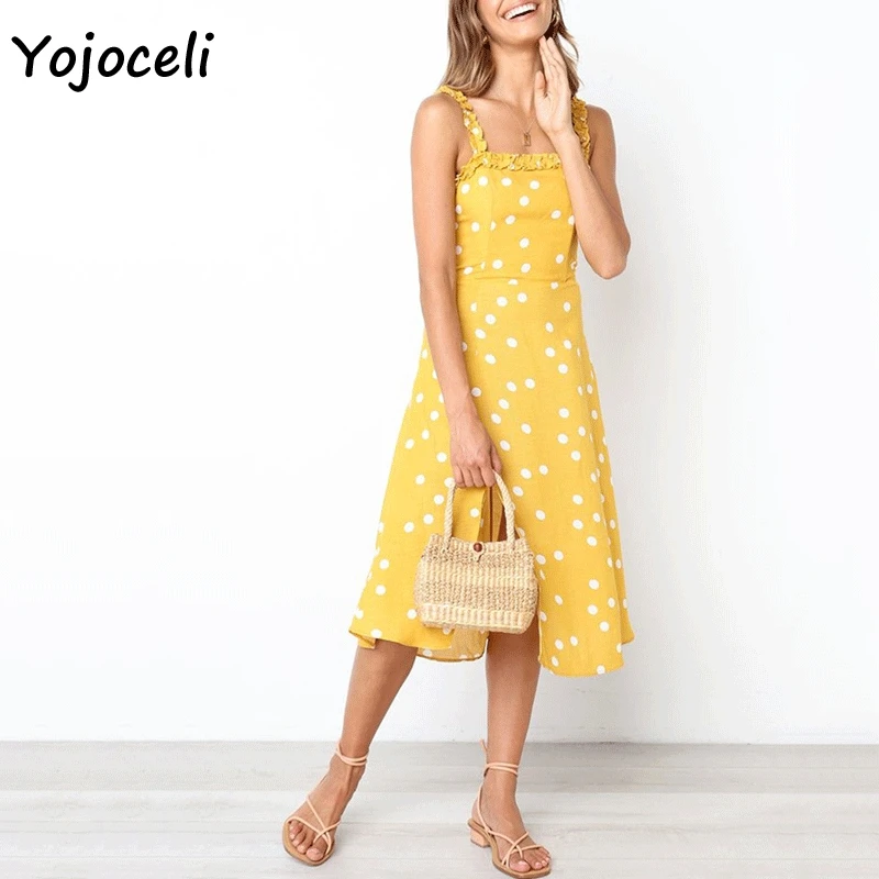Yojoceli/2019 летнее платье в горошек с принтом женское повседневное пляжное boho до
