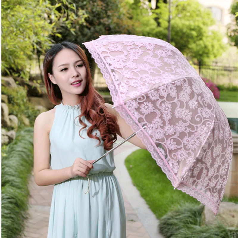 Folding umbrella Flower UV protection Sun Three-folding Umbrella fashion flower Embroidered lace | Дом и сад