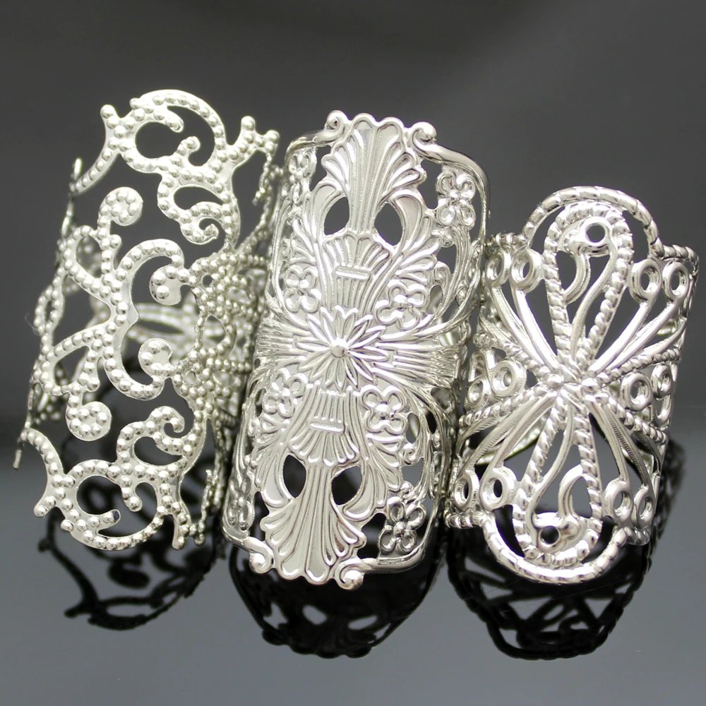 Украшенные 3 Budded крест филигранные кружева цветок вырез стек браслет кольца