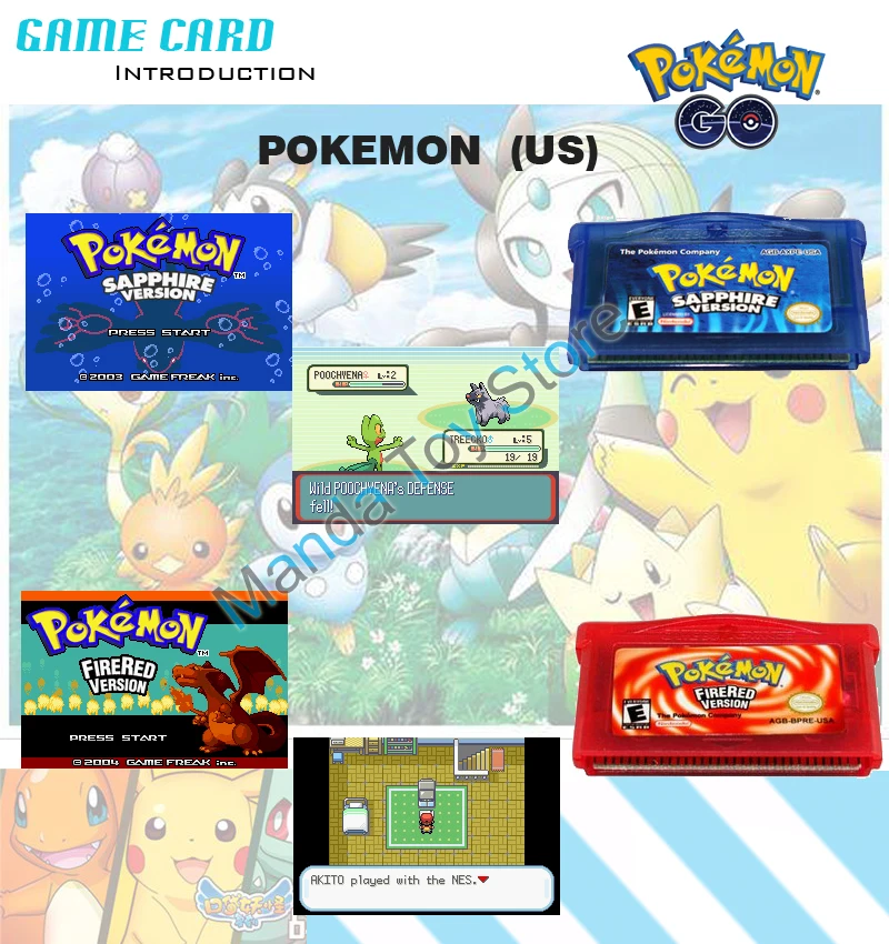 20 шт./лот GBA GAame Poke Collective Edition картридж для видеоигр консоль карта Game Boy Advance