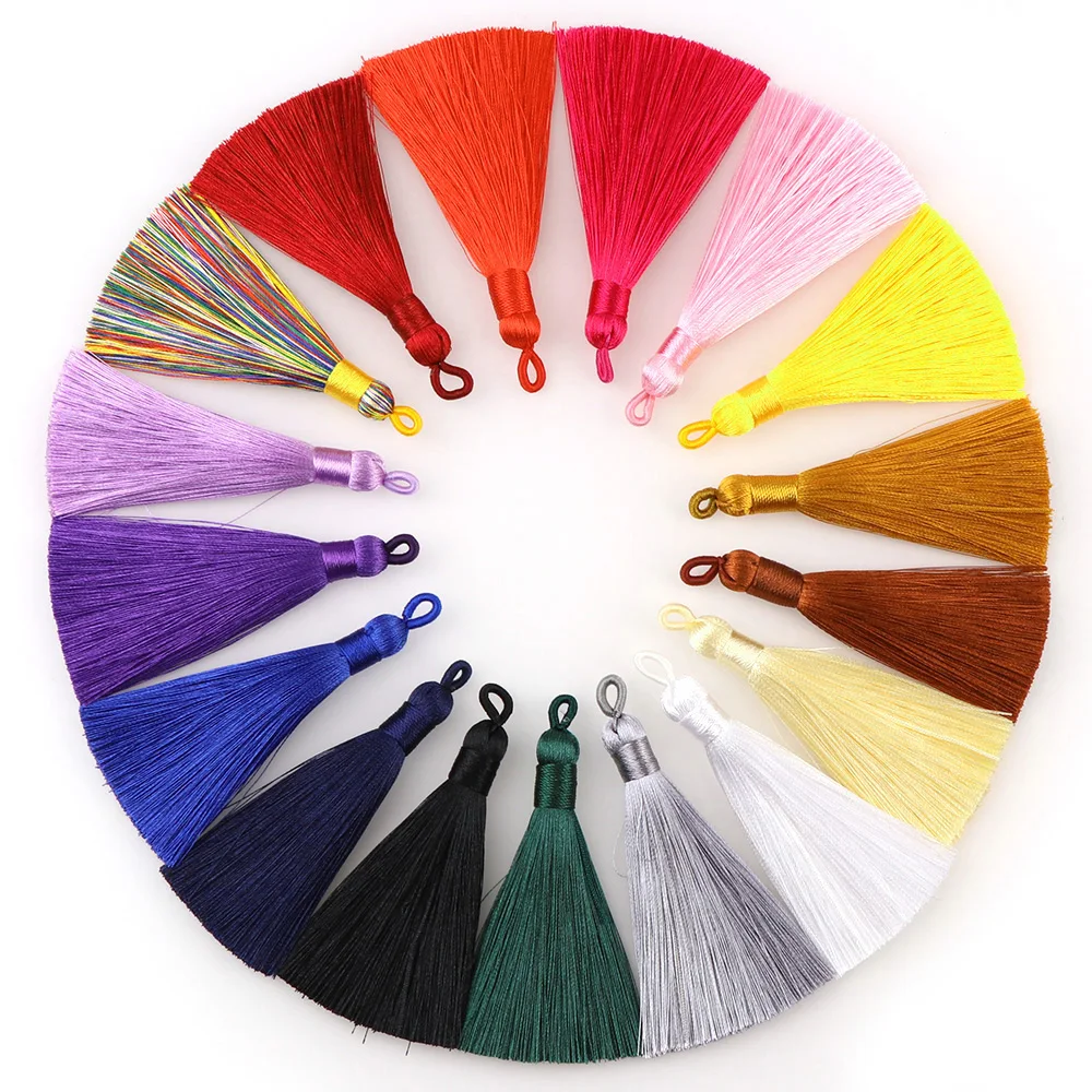 

5pcs 8cm Long Multicolor Satin Silk Tassel Brush for Earring Charm Pendant CottonTassels Diy Jewelry Making Findings