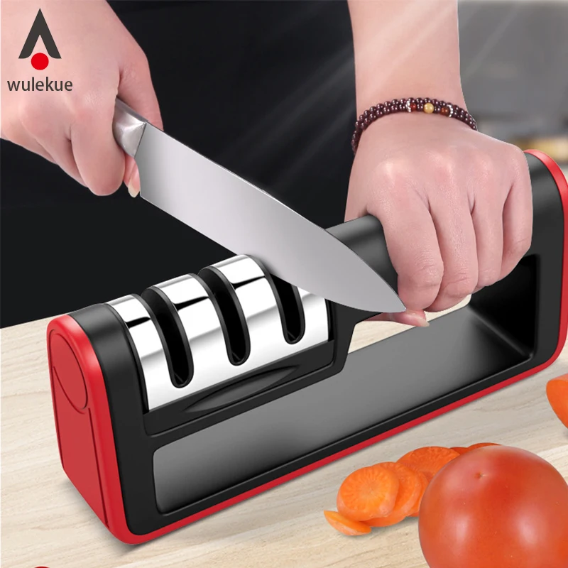 Wonderlife KitchenStainless Steel Knife Sharpener For Straight Serrated Knives Sharpens Scissors 3 Stages Kitchen Gadget Tools