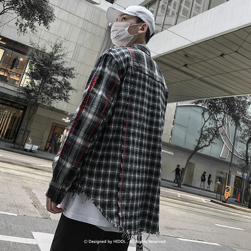 Фланелевые большие Лоскутные клетчатые рубашки в клетку High Street Хип-хоп Swag, мужской кардиган с длинным рукавом, Повседневная винтажная блуза