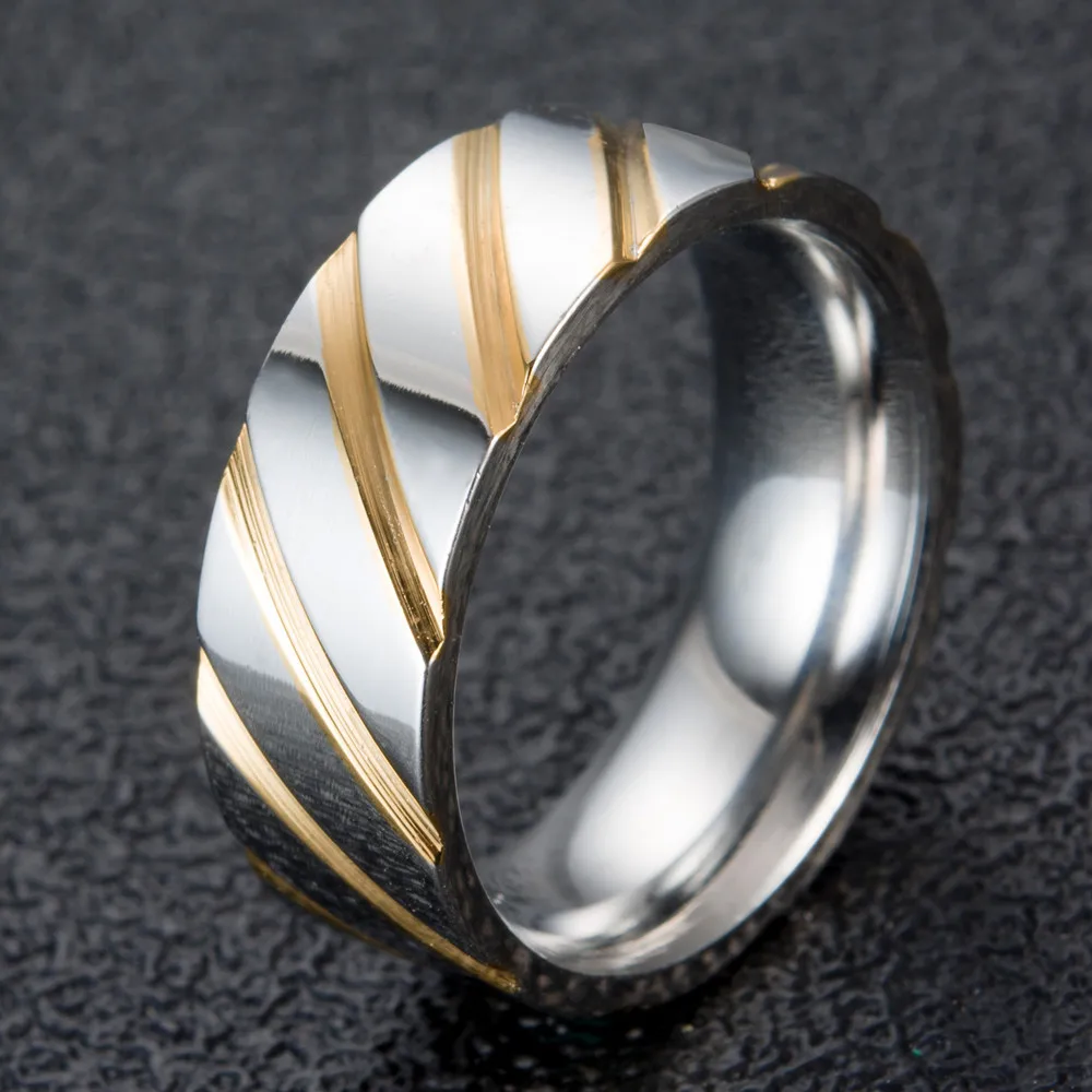 2017 крутое мужское кольцо на палец из нержавеющей стали в полоску белого и