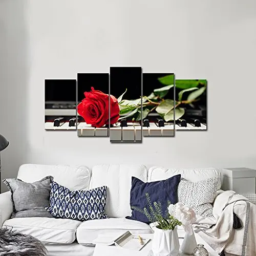 Красная роза на пианино современные растягивающиеся 5 панелей цветочные жикле