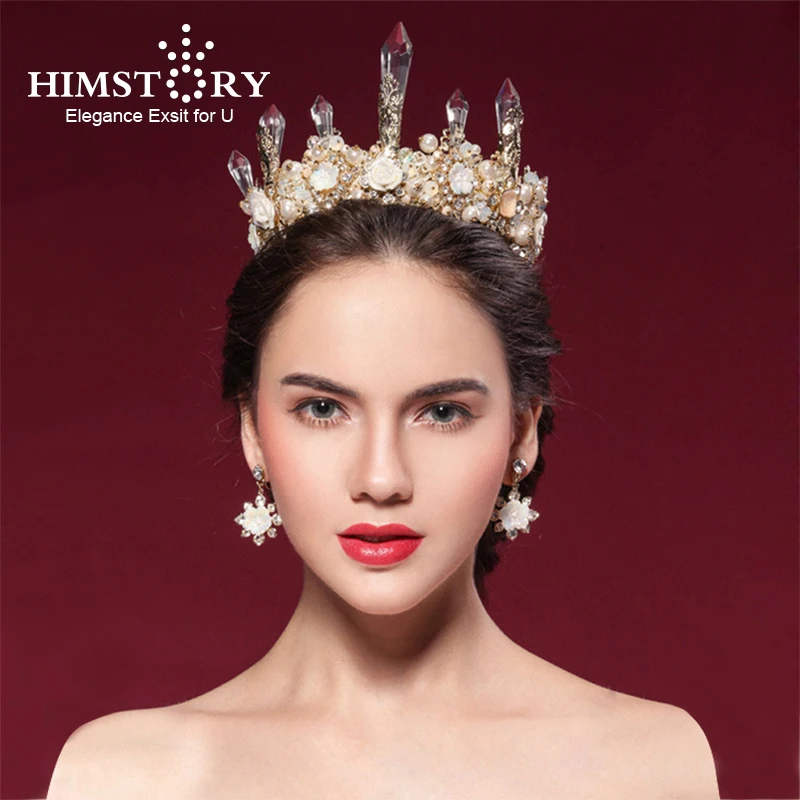 HIMSTORY Роскошные Стразы ручной работы жемчужная свадебная корона диадема кристалл тиара для невесты ободки свадебные аксессуары для волос
