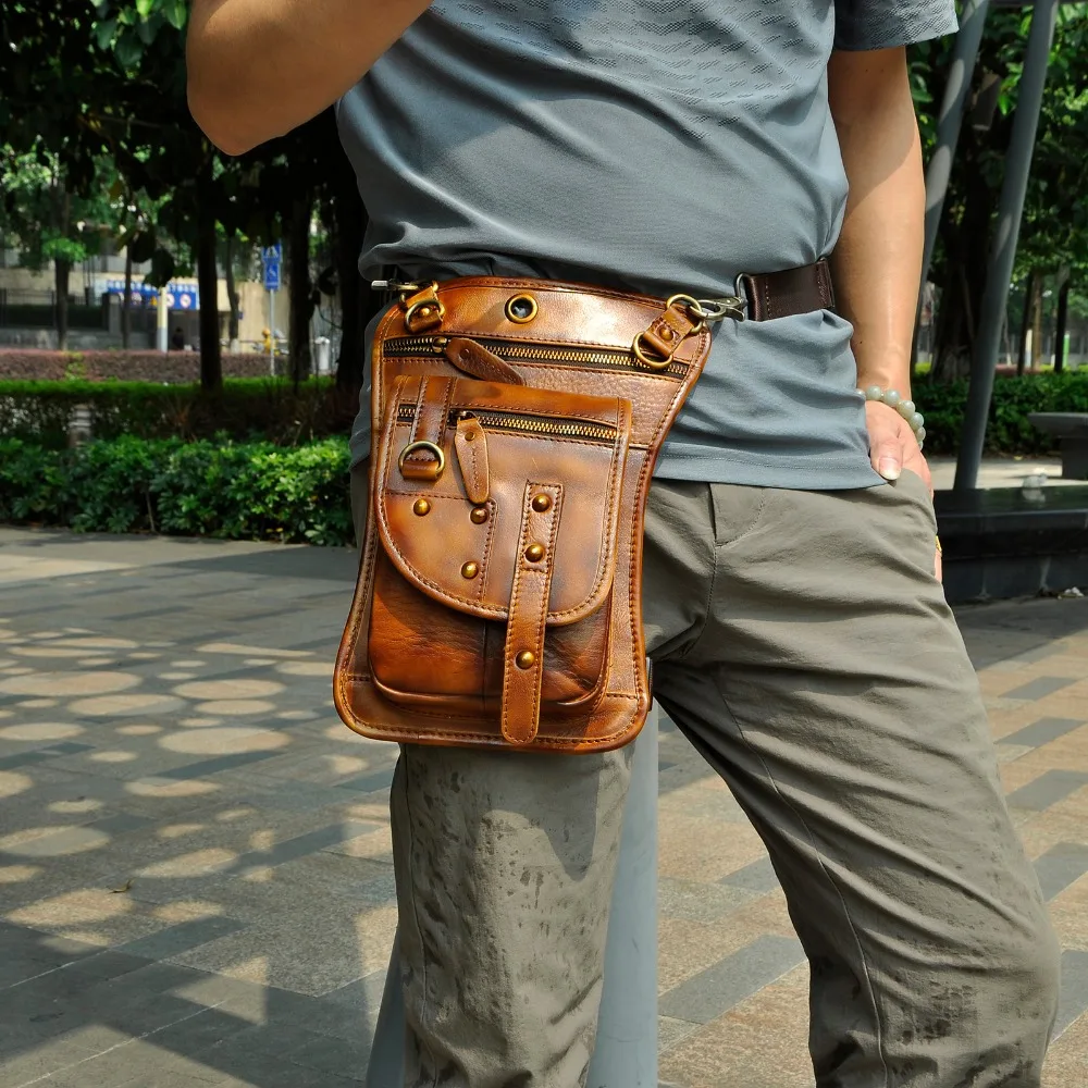 Quality Leather Men Design Casual 8&quot Tablet Messenger Sling Bag Multifunction Fashion Travel Waist Belt Pack Leg Drop 2141bu | Багаж и