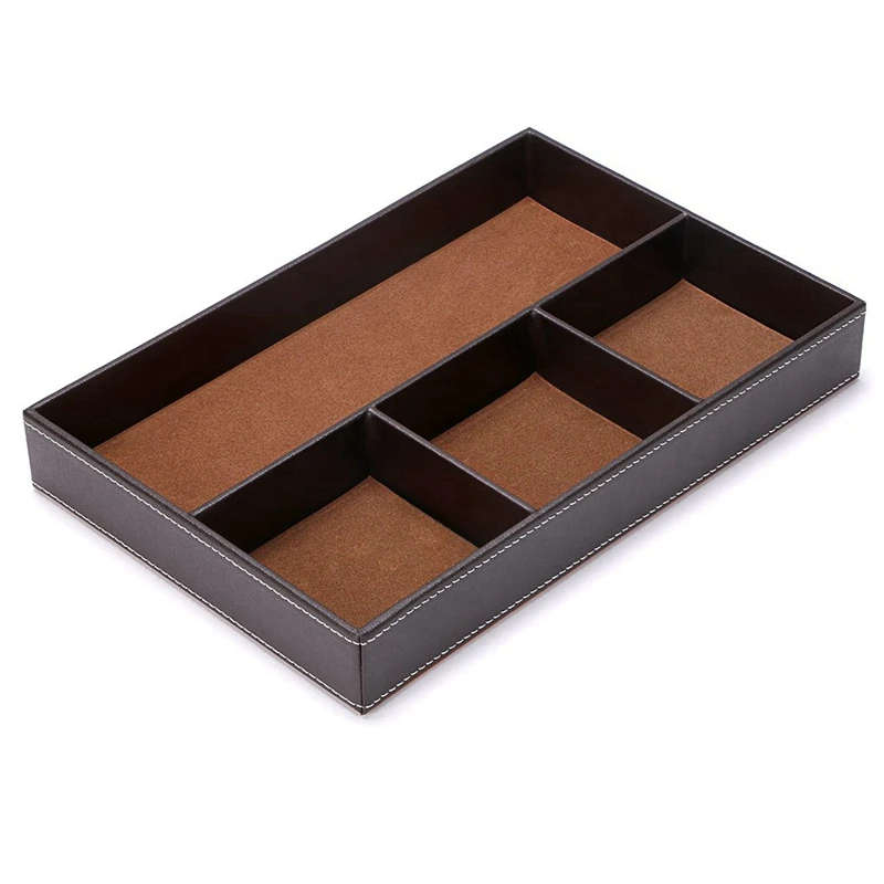 

4 Slots Desk Drawer Organizer, Pu Leather Drawer Storage Organizer Divider for Office Desk Supplies Value Collection and Acces