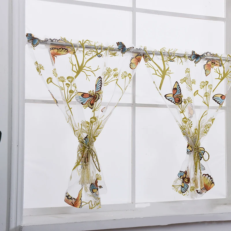 Римские Короткие шторы занавески для кухни гостиной окна тюль с цветочным узором