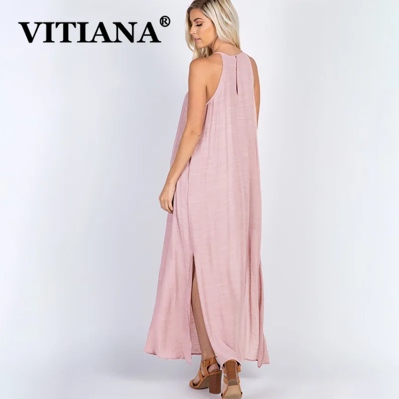 VITIANA женское повседневное пляжное длинное платье лето 2019 Женские однотонные