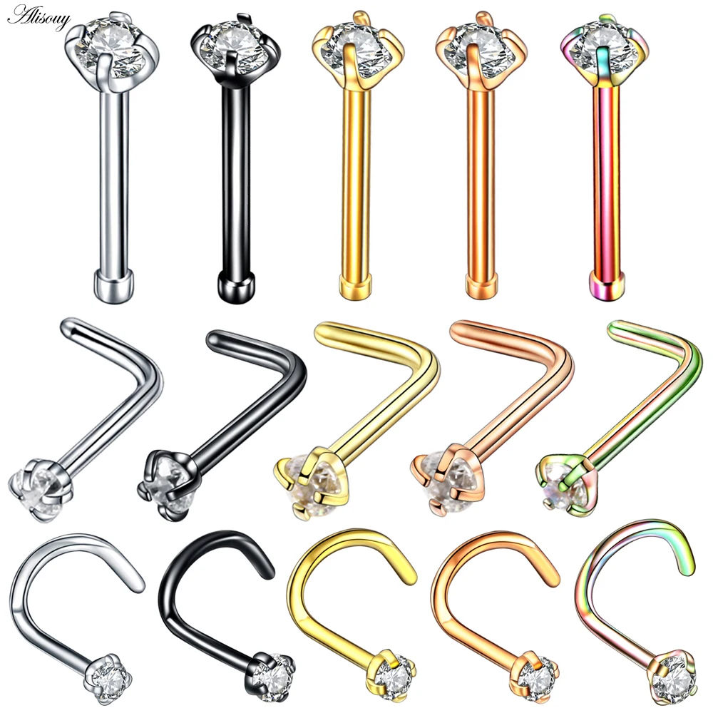

Alisouy 1PC Stainless Steel Crystal Nose Rings Piercing Rose Gold Color Screw Nazir Nostril Ear Stud Earrings Body Jewelry 20G