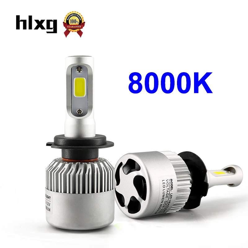 Hlxg 2 Pces Автомобильные светодиодные лампы 8000K Bule белый 8000LM 72 Вт 12 В led H7