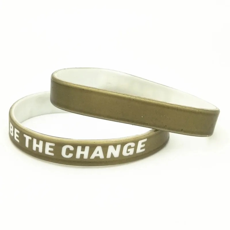 

1PC Fashion Golde Be the Change Silicone Bracelet Sports Wristband Letter Bracelet&Bangles Rubber Men Women Jewelry SH315