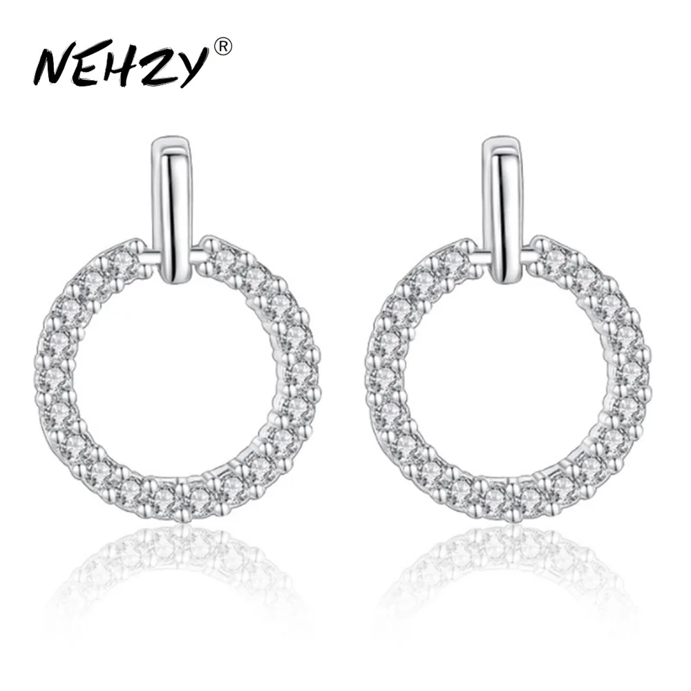 

NEHZY S925 новые женские модные серебряные серьги, высокое качество, кристалл, круглый вырез, ретро, милые модные серьги