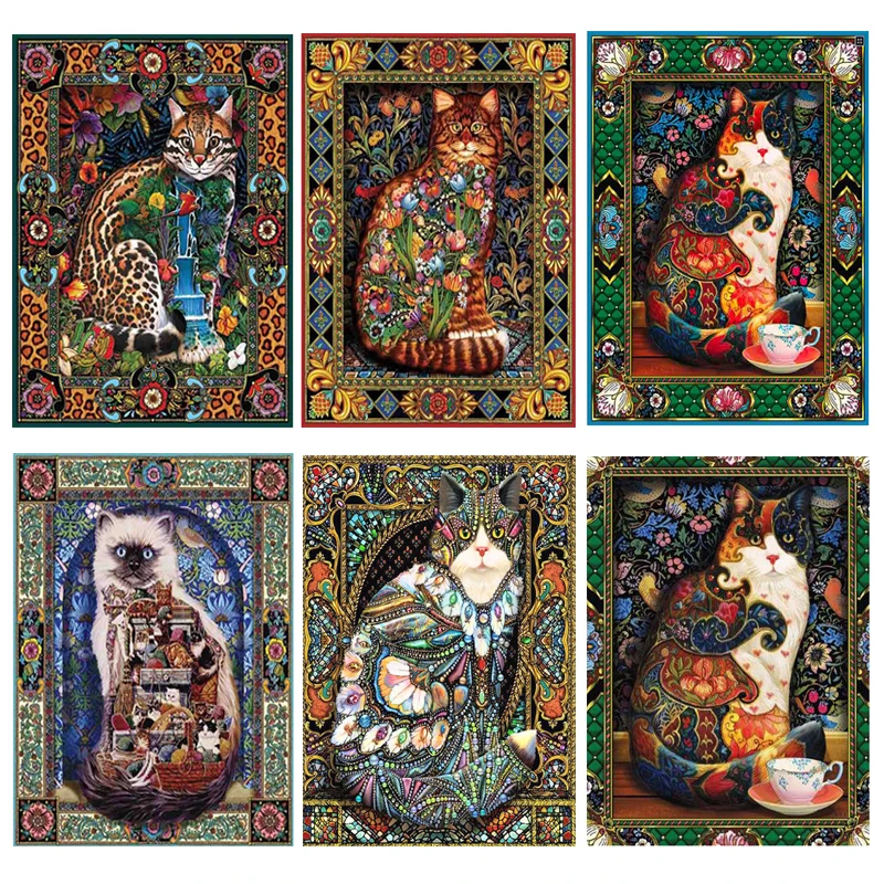 

DIY Diamond Painting Cross Stitch Flowers 5D Needlework Mosaic Full Square Drill Icon Diamond Embroidery Cat Decor Painting XU