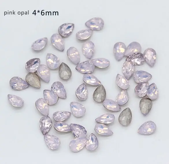 4x6mm pink opal 12p 4x6 мм 5x8 мм 8x13 мм 10x14 мм слеза белый/розовый/зеленый опал заостренный Назад Кристалл Стразы драгоценный камень дизайн ногтей ювелирных изделий бисер - Цвет: 4x6mm pink opal