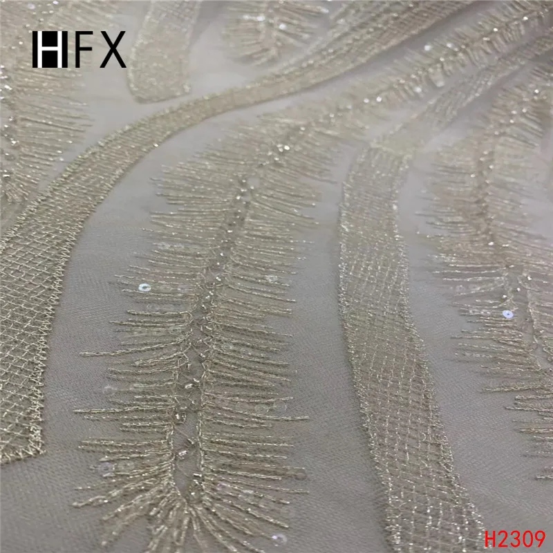 HFX Аква цвет ручной работы французские бисерные кружевные ткани 3d цветок ткань Роскошная бисером Свадебная Кружевная Ткань 5 ярдов F2309