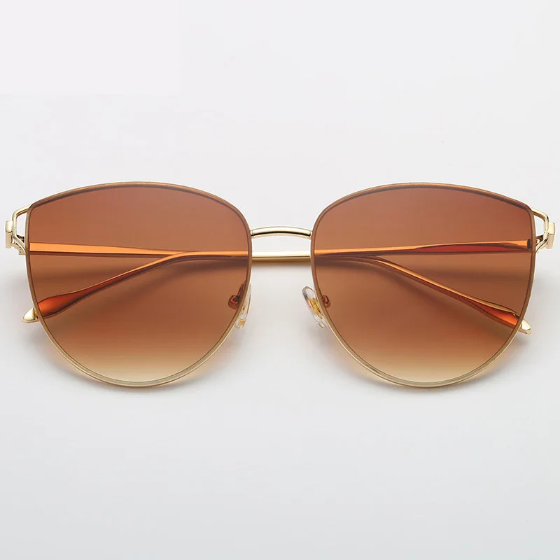 Brown Рама из сплава UV400 очки Классические модные пилот авиация солнцезащитные очки без оправы океан объектива Элитный бренд дизайн кошка Для женщин солнцезащитные очки - Цвет линз: Brown