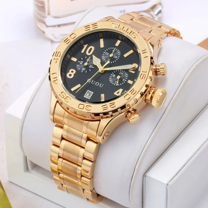 Luxury GUOU Multifunction Women Men Watches 3 Small Working Remove Dials Calendar Wristwatch Watch Clock for Ladies Female | Наручные
