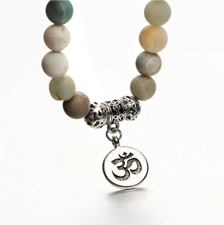 Vintage OM Rune Strand Bracelets& Bangles For Women Men Natural Stone Handmade Cuff Wristband Beads Yoga Bracelet Gift