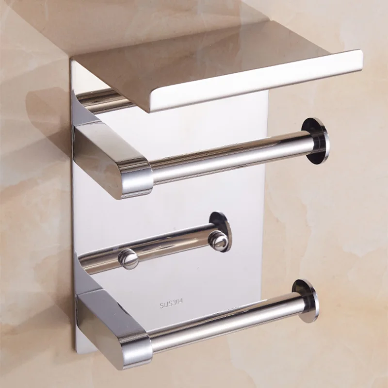Paper Holder A 304 держатель для туалетной бумаги из нержавеющей стали, креативный настенный двойной держатель для туалетной бумаги с полкой, держатель для полотенец в рулоне для ванной комнаты - Цвет: Paper Holder A