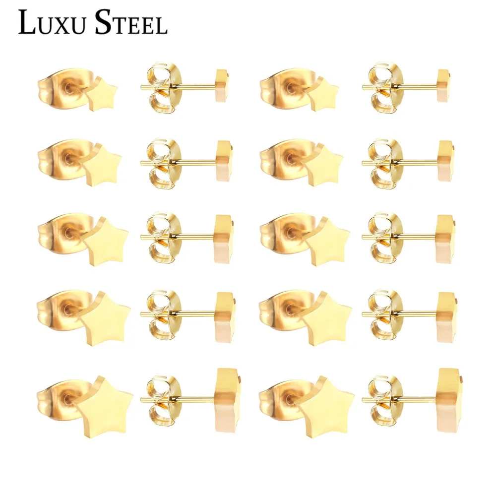 LUXUSTEEL оптовая цена серьги гвоздики в форме пятизвездочек для женщин/девушек