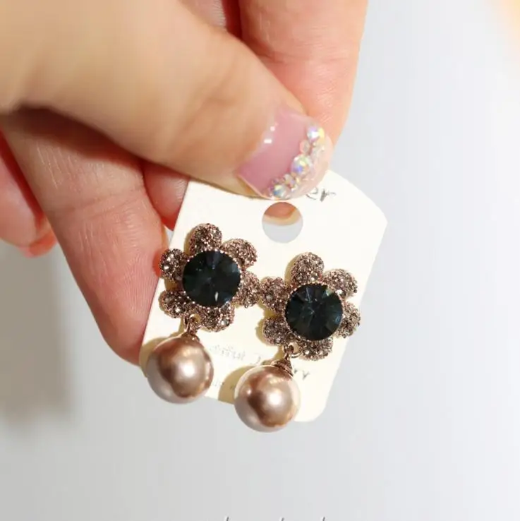 New Fashion Luxurious Superior quality Retro Temperament Rhinestone Crystal Pearls Earrings Flowers Pendientes For Women jewelry | Украшения