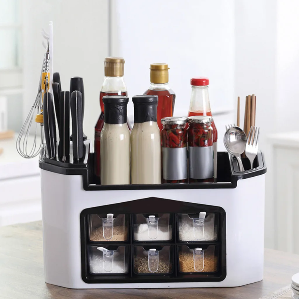 Пластиковая многофункциональная полка для кухни несколько отсеков хранения