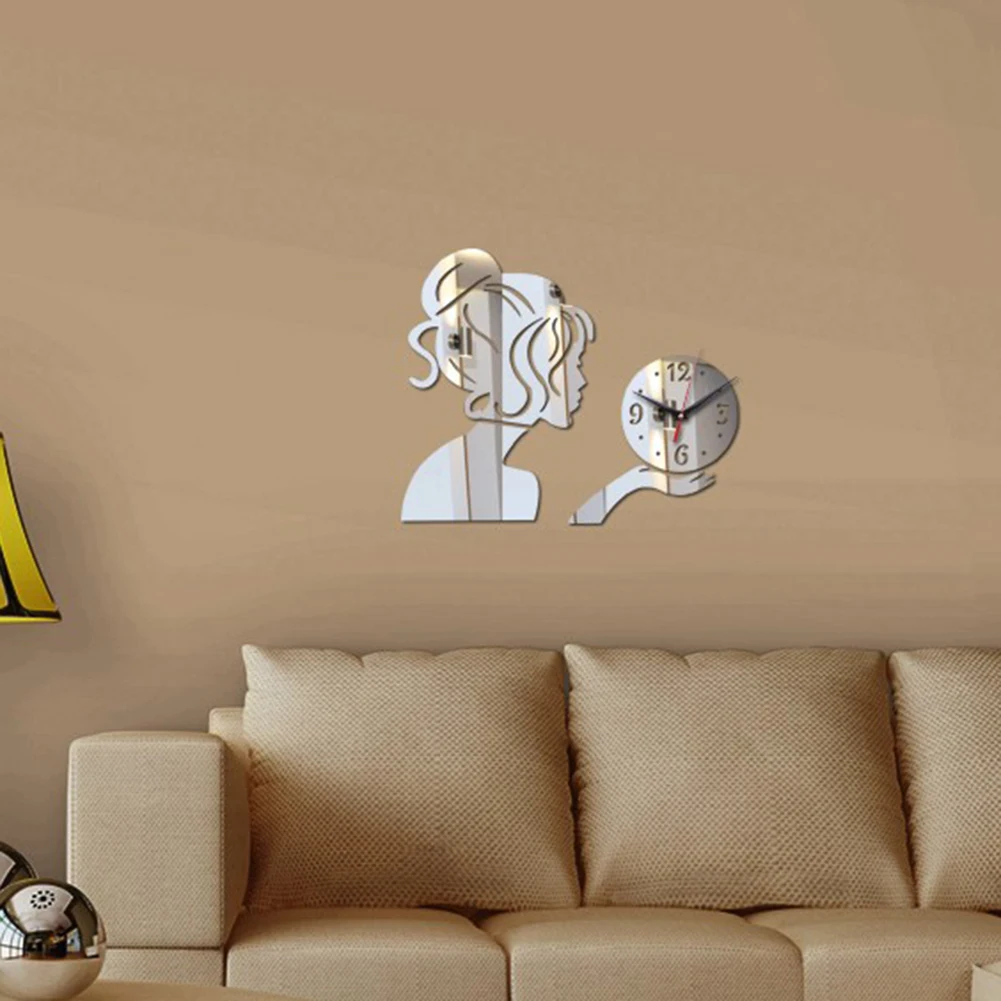 Зеркальный эффект леди настенные часы искусство DIY 3D стикер домашний кабинет Декор для гостиной