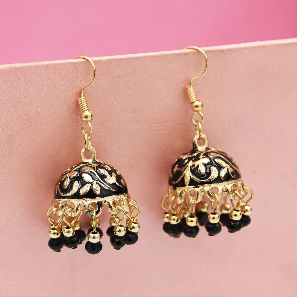 Индийские серьги Jhumka для женщин этнические полимерные с бахромой и бусинами