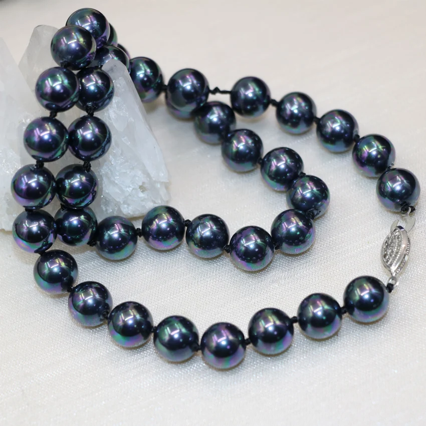 Wholesale Price Natural Black Shell Pearl 10mm Round Beads Chain Chokers Necklaces for Women Fashion Diy Jewelry 18inch B2929 | Украшения и