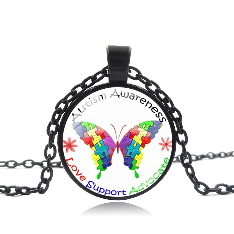 XUSHUI XJ authism Awareness Butterfly Photo Tibet серебряный Кабошон стеклянный кулон цепочка ожерелье